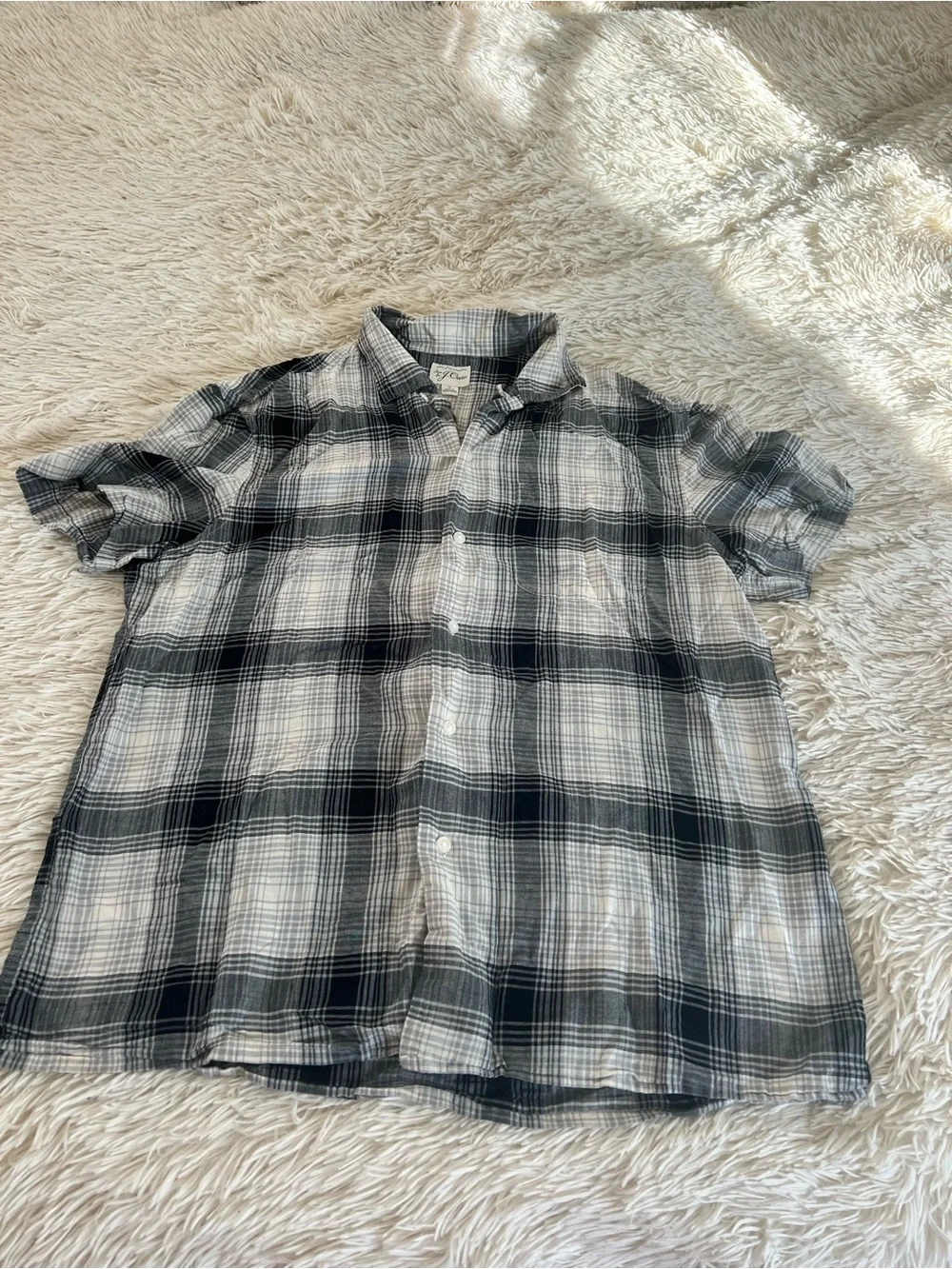 J. Crew Black & White Short Sleeve Plaid Button-Down Shirt